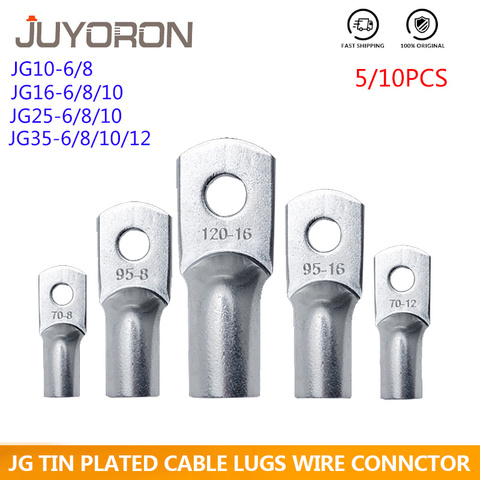 5/10pcs JG10-6/8 JG25/6/8/10 Terminal Cable Lug  M8 M12 10mm2 16mm2 25mm2 Bolt Hole Tinned Copper Cable lugs Battery Terminals ► Photo 1/6