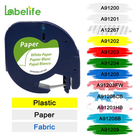 Labelife 1Pack 91200 12mm Compatible Dymo LetraTag label Tapes Black on White 91330 91220 91331 16952 for Dymo LT-100H printers ► Photo 1/6