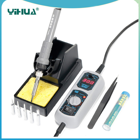 Original 220V/110V YIHUA 908D Soldering Iron Temperature Adjustable Electric Welding Soldering Iron +5tips+stand+tweezers+tin ► Photo 1/6