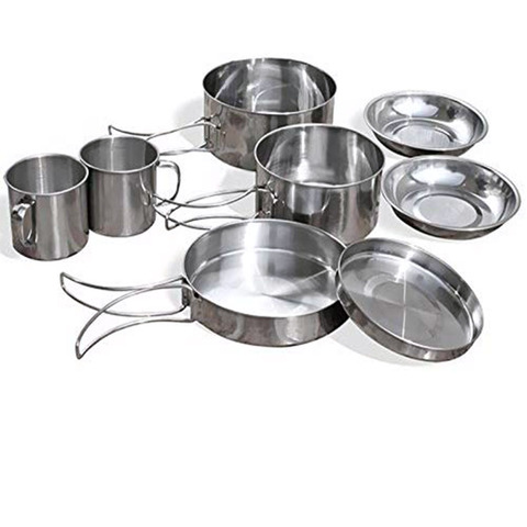 8Pcs/set Ultra-light Stainless Steel Outdoor Picnic Pot Pan Kit Outdoor Camping Hiking  Mini Cookware Bowl Cup Cover Cooking Set ► Photo 1/6
