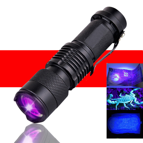 LED UV Flashlight Ultraviolet Torch With Zoom Function Mini UV Light Pet Urine Stains Detector Hunting Money Detector Lamp ► Photo 1/1