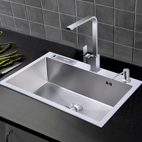 304 Stainless Steel Kitchen Sink With Knife-Holder Multifunction Single Bowl Brushed Topmount Wash Basin For Kitchen Fixture ► Photo 1/6