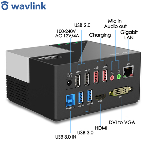 Wavlink USB 3.0 Universal Docking Station Dual Video DisplayLink Full HD 1080P DVI to VGA with HDMI For Laptop Docking Station ► Photo 1/6