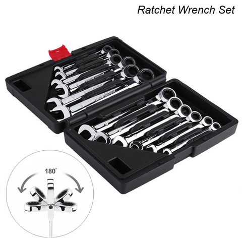 Double Head Combination Ratchet Wrench Spanner Socket Set Tool Metric Spanner Torque Gear Socket Nut Bicycle Car Repair tool Kit ► Photo 1/6