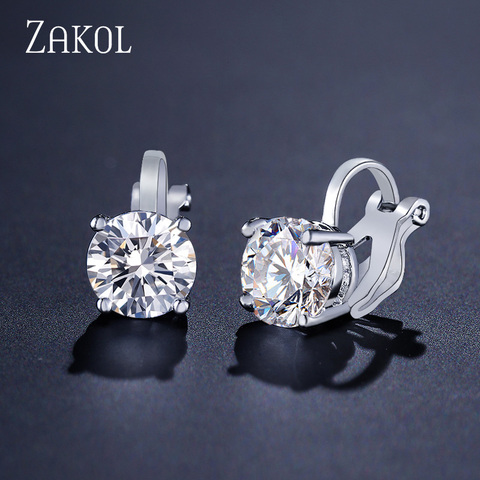 ZAKOL Top Quality Cubic Zirconia Round Clip Earrings for Women Fashion CZ Crystal Female Wedding Party Gift Jewelry FSEP526 ► Photo 1/6