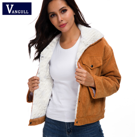 VANGULL Women Winter Jacket Thick Fur Lined Coats Parkas Fashion Faux Fur Lining Corduroy Bomber Jackets Cute Outwear 2022 New ► Photo 1/6