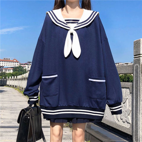 Japanese Preppy Style New Oversized Sweatshirt Sweet Sailor Collar Bow Cute Rabbit Ears Full Sleeve Fleece Keep Warm Sweatshirt ► Photo 1/6