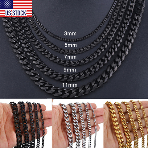 Stainless Steel Chains Necklace for Men Black Gold Silver Color Mens Necklace Curb Cuban Jewelry Gifts 3/5/7/9/11mm DLKNM09 ► Photo 1/6