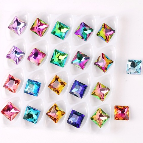 Glass crystal 8mm Square shape Rainbow & jelly candy AB colors point back Glue on rhinestone beads applique nailart diy trim ► Photo 1/6