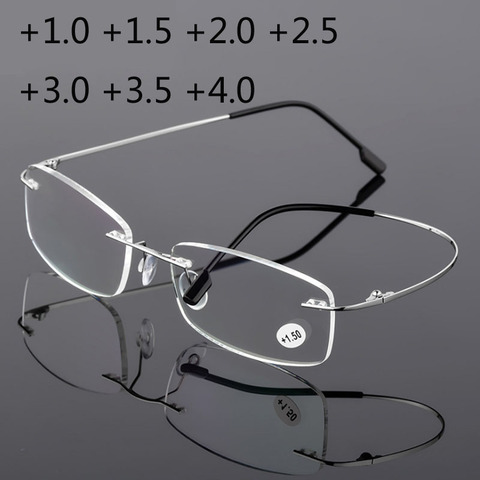 Rimless Reading Glasses Men Titanium Alloy Women Square Fold Frameless Eyewear Presbyopic +1.0 +1.5 +2.0 +2.5 +3.0 ► Photo 1/4