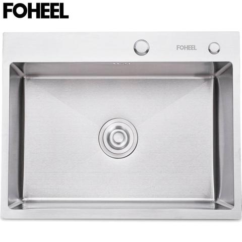 FOHEEL Stainless Steel Kitchen Sink  Slot Dish Basin Kitchen Sink Drain Basket And Drain Pip Rectangular ► Photo 1/6
