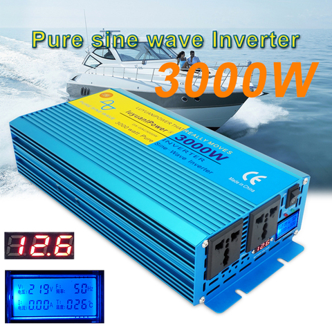 DC 12V/24V To AC110V/220V 3000W Pure sine wave inverter off grid Converter Voltage Transformer With LCD Display 2 AC OUT ► Photo 1/6