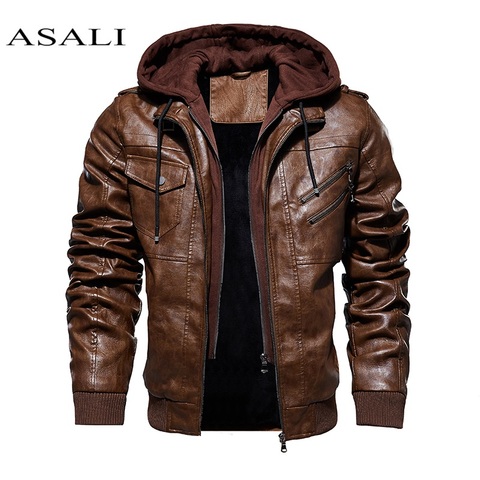 Men Hooded Jacket And Coat Autumn Winter Warm Casual Leather Jackets PU Coats Slim Fit Outerwear Male Zipper Hoody Sportswear ► Photo 1/6