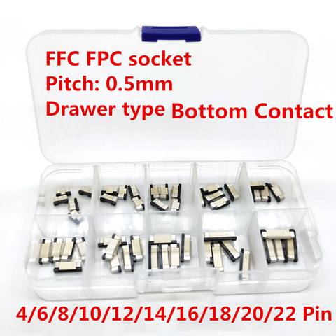 50pcs FFC FPC connector 0.5mm 4/6/8/10/12/14/16/18/20/22 Pin Drawer Type Bottom Contact Flat Cable Connector Socket Sets ► Photo 1/3