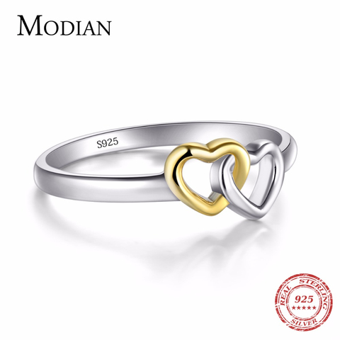 Modian 2022 Collection Summer Soild 925 sterling silver Heart Ring Bands New Jewelry Double Hearts silver rings for women ► Photo 1/6
