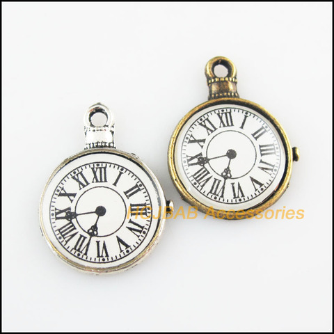 8Pcs Retro Tibetan Silver Tone Antiqued Bronze Tone Pocket Watch Charms Pendants 18x23.5mm ► Photo 1/4