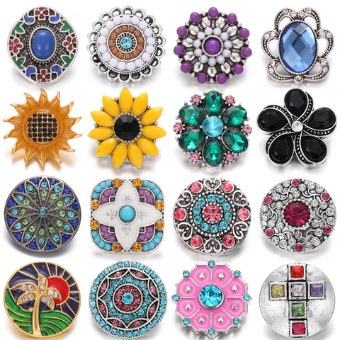 6pcs/lot 2022 New Rhinestone Flower Snaps Jewelry 20mm 18mm Metal Snap Button Fit DIY Metal Snap Button Bracelet Necklace ► Photo 1/6