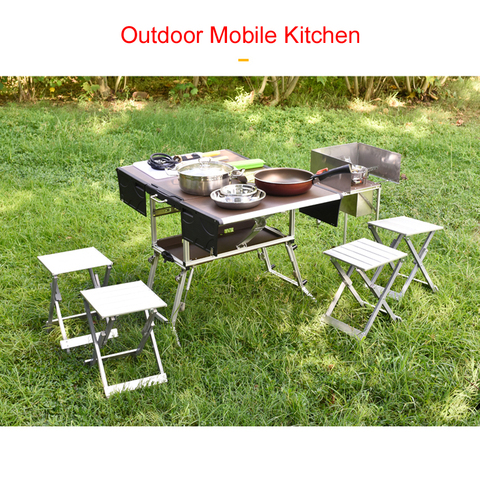 5-7 Person Outdoor Mobile Kitchen Foldable Picnic Table with Gas Stove and Tableware Cookware Set Camping picnic C550/C650 ► Photo 1/6