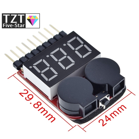 TZT F00872 Lipo Battery Voltage Tester Volt Meter Indicator Checker Dual Speaker 1S-8S Low Voltage Buzzer Alarm 2in1 2S 3S 4S 8S ► Photo 1/6