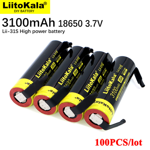 100PCS New LiitoKala Lii-31S 18650 Battery 3.7V Li-ion 3100mA 35A Power battery For high drain devices+DIY nickel ► Photo 1/4