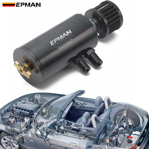 EPMAN Universal High Quality Brushed Baffled Oil Catch Tank Can with Breather Filter Aluminium Round Car Coolant Tank EPJYH021 ► Photo 1/6