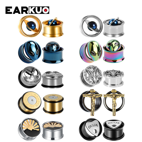 EARKUO New Popular Ear Tunnels Plugs Stainless Steel Piercing Body Jewelry Stretchers Earring Expanders For Women Men One Pair ► Photo 1/6