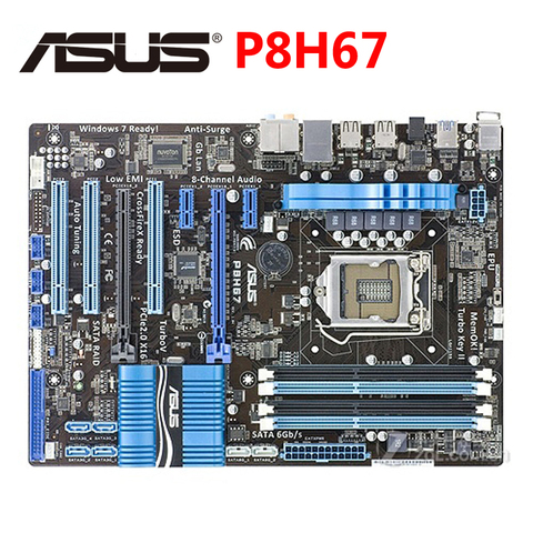 Original ASUS P8H67 1333Mhz DDR3 P8 H67 Motherboard ATX USB3.0 32GB PCI-E X16 Desktop LGA 1155 Computer PC Mainboard Plate Used ► Photo 1/6