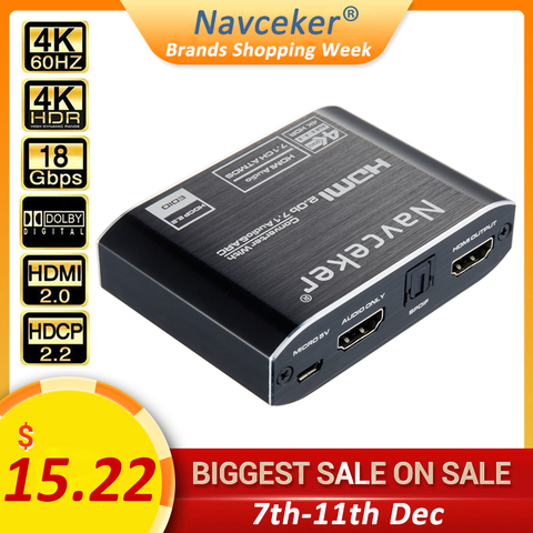 2022 Best ARC HDMI 2.0 Audio Extractor 4K 60Hz RGB8:8:8 HDR HDMI Splitter Audio Converter 4K HDMI to Optical   TOSLINK SPDIF 7.1 ► Photo 1/6