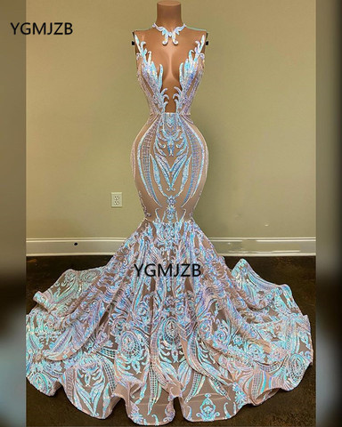 Sparkle Sequin Mermaid Prom Dress for Black Girls Plus Size Sexy See Through Graduation Dresses 2022 Elegant Formal Evening Gown ► Photo 1/3