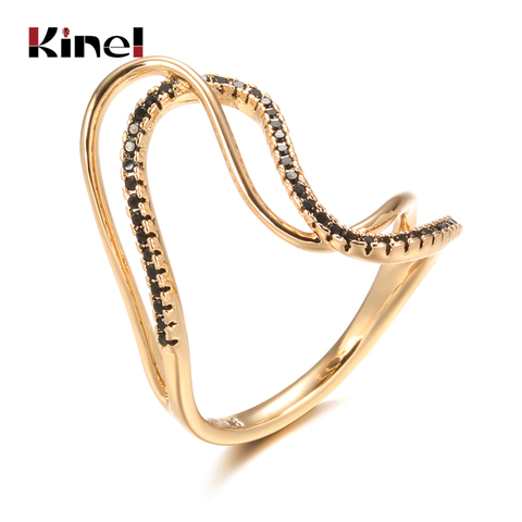 Kinel Hot 585 Rose Gold Twist Finger Rings For Women Micro Paved Black Natural Zircon Ring Ethnic Bride Wedding Jewelry ► Photo 1/6