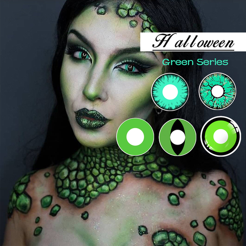 2pcs/Pair Green Color Series Halloween Cosplay Colored Contact Lenses for Eyes Cat Crack Yearly Soft Contacts Lens Makeup ► Photo 1/6