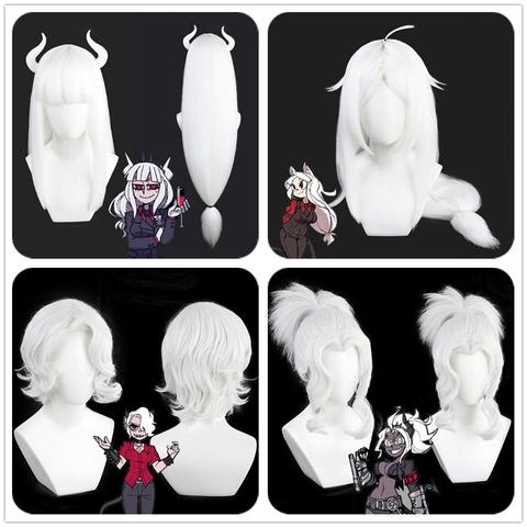 Game Helltaker the awesome demon Cerberus Lucifer Satan Zdrada Cosplay Wig Girl Hairpiece Pigtail Women White Hair Periwig + Cap ► Photo 1/5