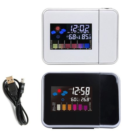 LED Digital Projection Alarm Clock Temperature Thermometer Desk Time Date Display Projector Calendar USB Charger Table Led Clock ► Photo 1/6