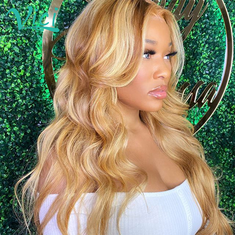 #30/27 Honey Blonde lace front wigs for black women Higlight Body Wave Human Hair Wigs Brazilian Ombre Human Hair pre plucked ► Photo 1/6
