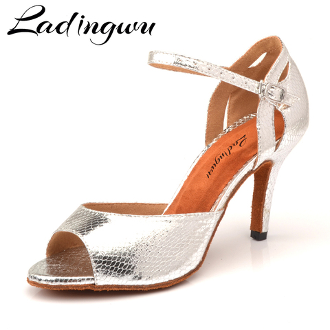 Ladingwu New Salsa Shoes Dance Women's Ballroom Dance Shoes Sandals  Party Performance women Latin Dance Shoes Silver Snake PU ► Photo 1/6