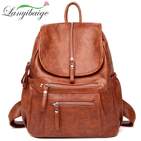 Women High quality leather Backpacks Vintage Female Shoulder Bag Sac a Dos Travel Ladies Bagpack Mochilas School Bags For Girls ► Photo 1/6