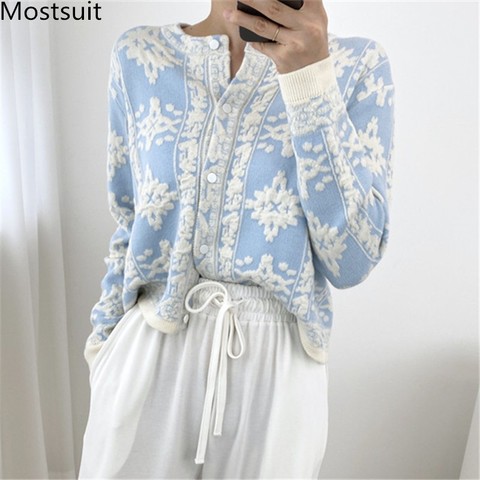 2022 Autumn Stereoscopic Floral Korean Cardigans Sweaters Women Long Sleeve Single-breasted Tops Vintage Elegant Ladies Cardigan ► Photo 1/6