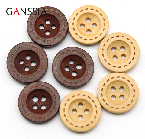 50pcs/lot 2 Colors Natural Wooden buttons 4-holes Wood Button for Sewing Scrapbooking  (SS-923) ► Photo 1/3