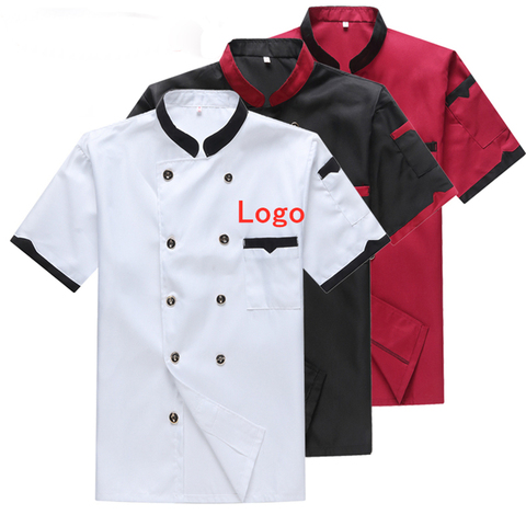 Summer Man Short Sleeve Chef Uniforms Kitchen Restaurant Cook Jacket Double Breasted Bakery Apron Cap Work Clothes Cooking ► Photo 1/6