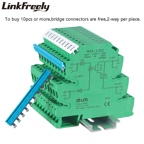 MRA-23D2 10pcs 2A SSR Solid State Relay Module Board DC AC Input: 3V 5V 12V 24VDC PLC Interface Voltage Relay Switch Din Rail ► Photo 1/6