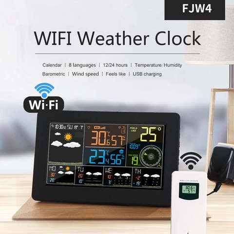 WiFi Weather Station Indoor Outdoor Color Digital Wall Thermometer Hygrometer Barometer Wind Weather APP Forecast Alarm Clock ► Photo 1/6