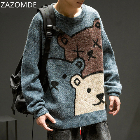 ZAZOMDE Cartoon Bear Sweater Men Winter Men Clothing Fashion Long Sleeve Knitted Pullover Sweater Oversized 2022 New Cotton Coat ► Photo 1/6