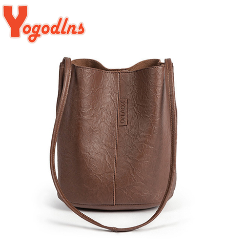 Yogodlns Vintage Shoulder Bag For Women PU Leather Bucket Bag Casual Handle Bag Large Capacity Brand Crossbody Bag Lady Handbag ► Photo 1/6