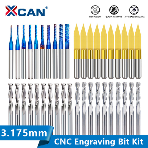 XCAN CNC Engraving Bit Kit 1/8'' Shank Milling Cutter CNC Router Bit CNC Machine Milling Tools Carbide End Mill ► Photo 1/6