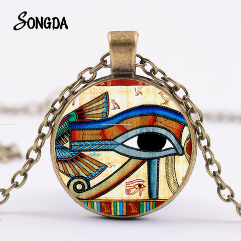 Egyptian Gods Power Eye Necklace Eye Of Horus Amulet Symbol Pendant Women Men Glass Necklace Mandala Vintage Photo Choker ► Photo 1/5