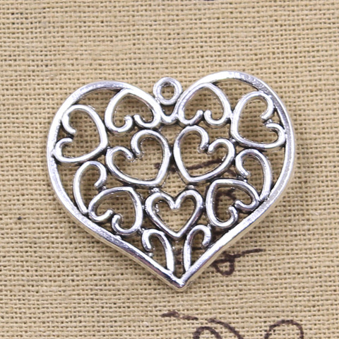 8pcs Charms Hollow Heart 31x36mm Antique Silver Color Pendants DIY Crafts Making Findings Handmade Tibetan Jewelry ► Photo 1/3