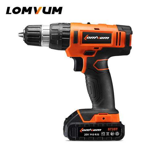 LOMVUM 20V Electric Rechargeable Multi-function Cordless Drill with 1500 MAH Lithium Battery Hammer Drill Factory 8720T ► Photo 1/6