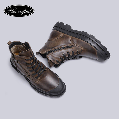 Natural Cow Leather Men Boots Handmade Retro Men Ankle Boots Genuine Leather Boots #CX9550JM ► Photo 1/6