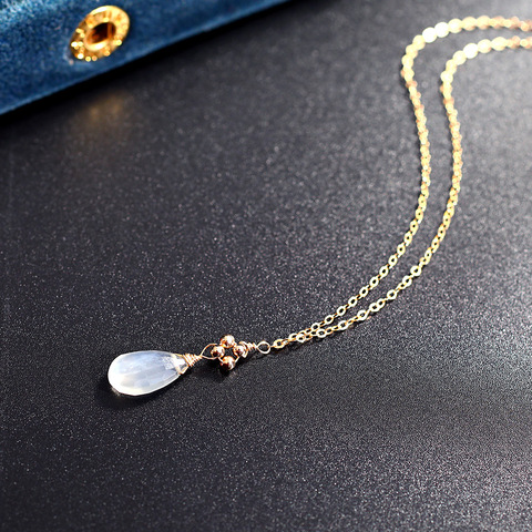 DAIMI Moonstone Necklace Female 14K Gold Injection Sky Clavicle Ran Chain Pendant Couple Gift Genuine ► Photo 1/3