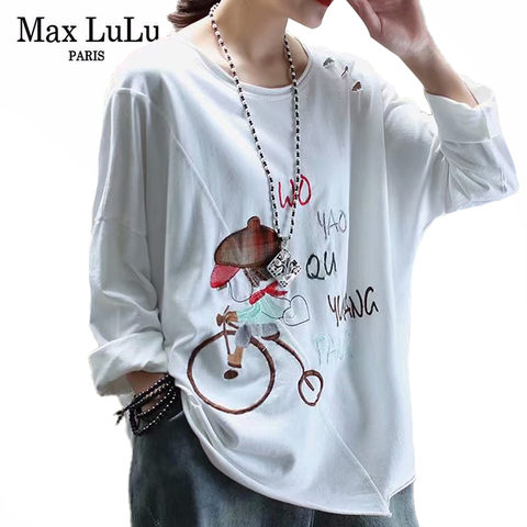 Max LuLu 2022 Summer Korean Fashion Ladies Embroidery Tops Womens Long Sleeve Casual T Shirts Printed Loose Tee Shirts Plus Size ► Photo 1/6